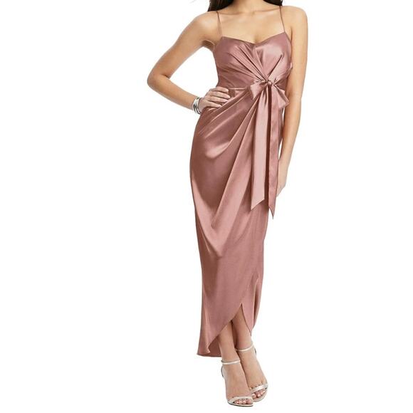 AFTER SIX Faux Wrap Midi Dress with Draped Tulip Skirt Desert Rose - Picture 1 of 7